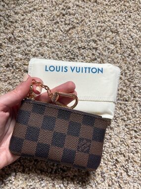 Designer Inspired Damier Ebene Key Pouch - Brown